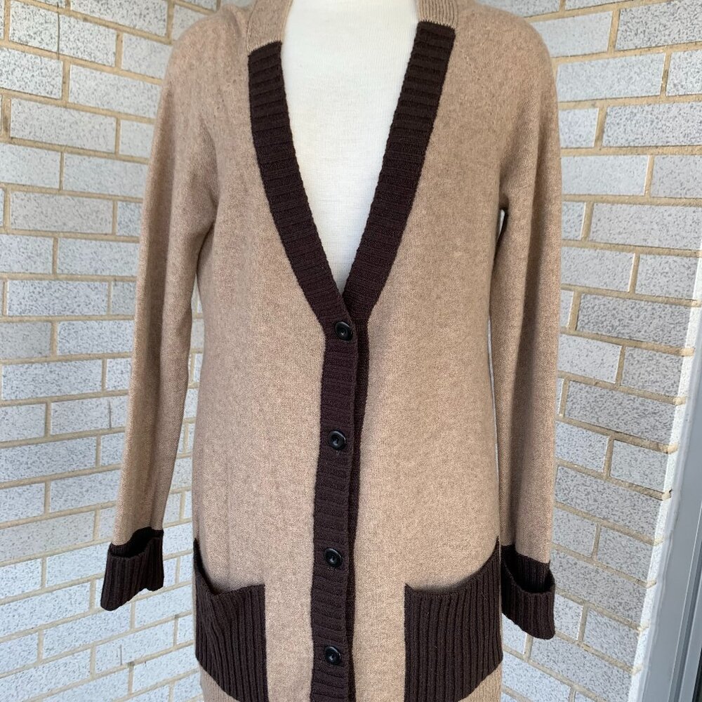 CULLEN 100% CASHMERE BEIGE BROWN CARDIGAN POCKETS SIZE S